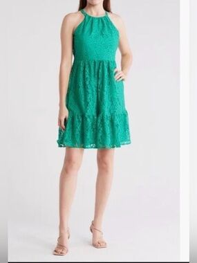 Vince Camuto Emerald Green Lace Halter Mini Dress